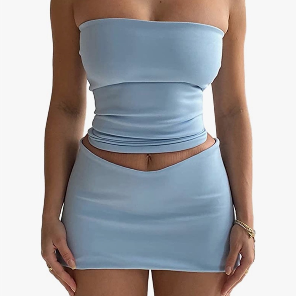 BABY BLUE 2 PIECE SKIRT & TOP SET